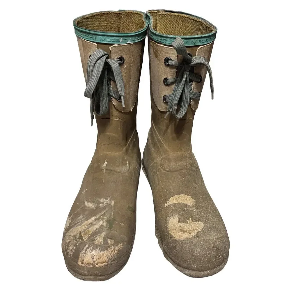 Vintage Northerner Rubber Boots – Brown/Olive Knee-High Lace-Up Work Boots